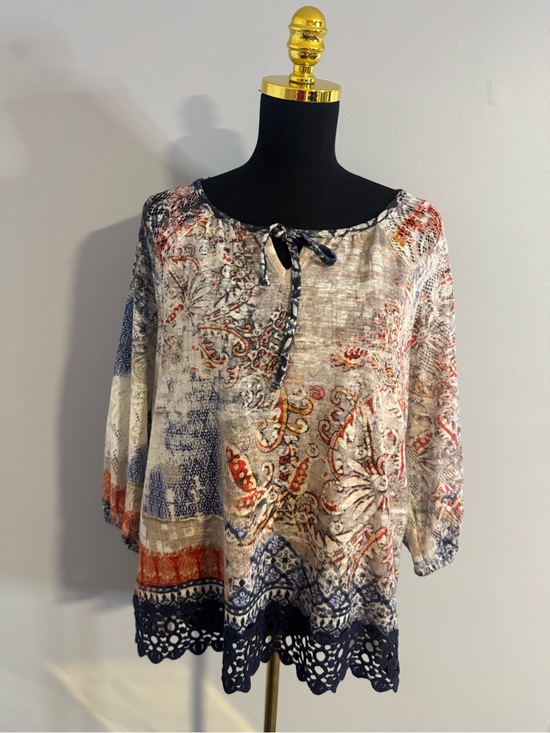 Chico's Tops - Chicos Crochet Boho Peasant Multicolor Blouse Size 2=14-16